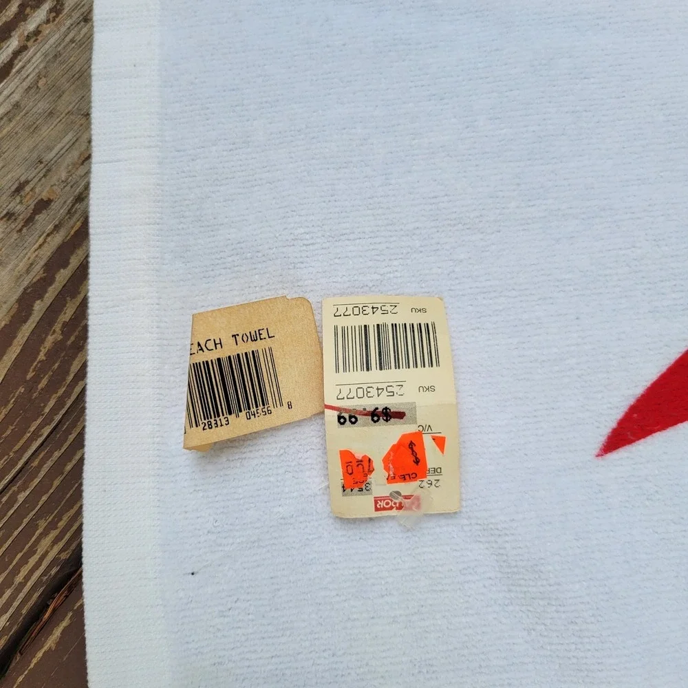 Vintage R.A. Briggs NOT! Graphic Beach Towel 90s Pop Culture White Red Cotton‎